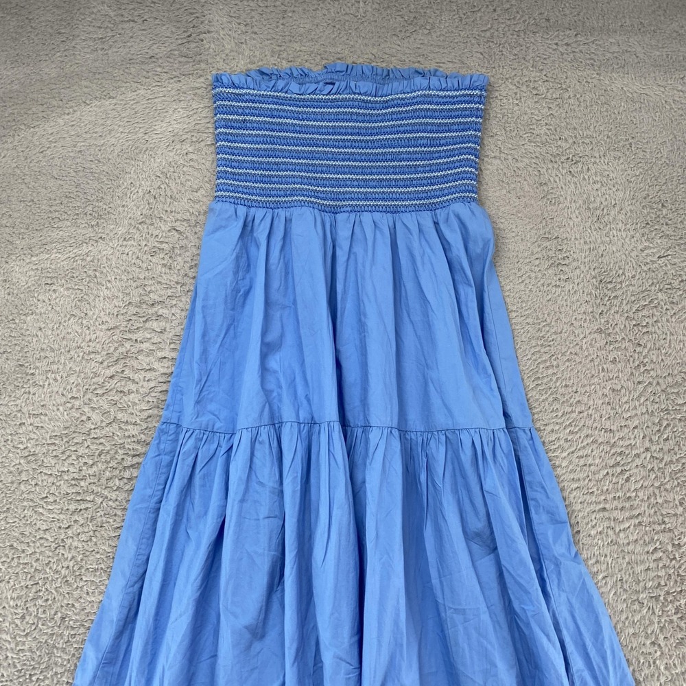 American Eagle Outfitters Maxi Sundress Womens M Blue Smocked Strapless Tiered - Picture 10 of 12